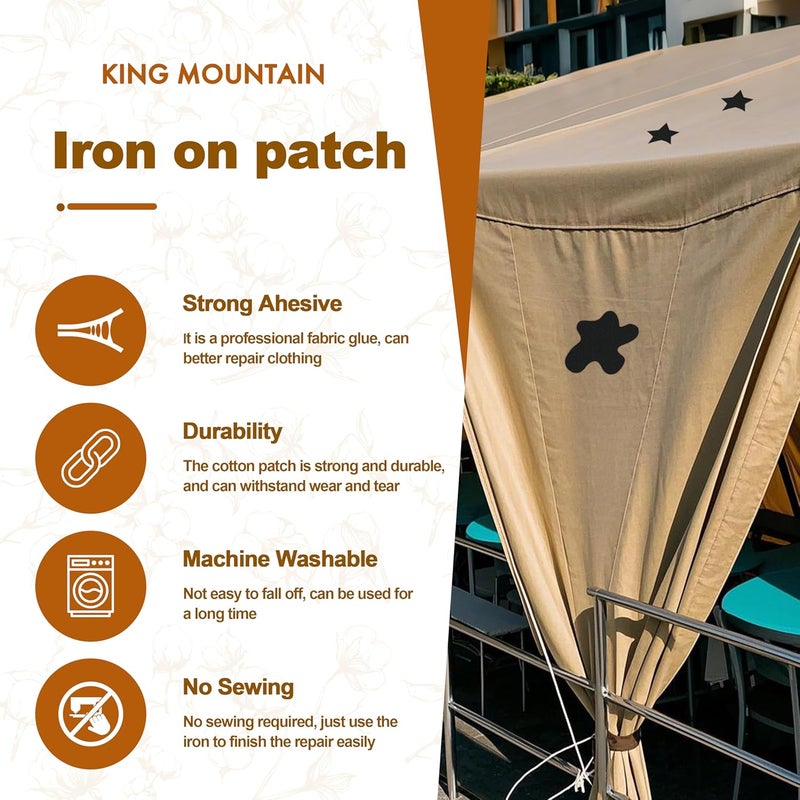 KING MOUNTAIN رقع ملابس قابلة للكي، 8 قطع من رقع القماش القابلة للكي، رقع قماشية للأريكة، الخيمة، الملابس، المقعد، مجموعة إصلاح وتزيين القماش 3.7" × 4.9" (9.5 سم × 12.5 سم، بني) - Image 2